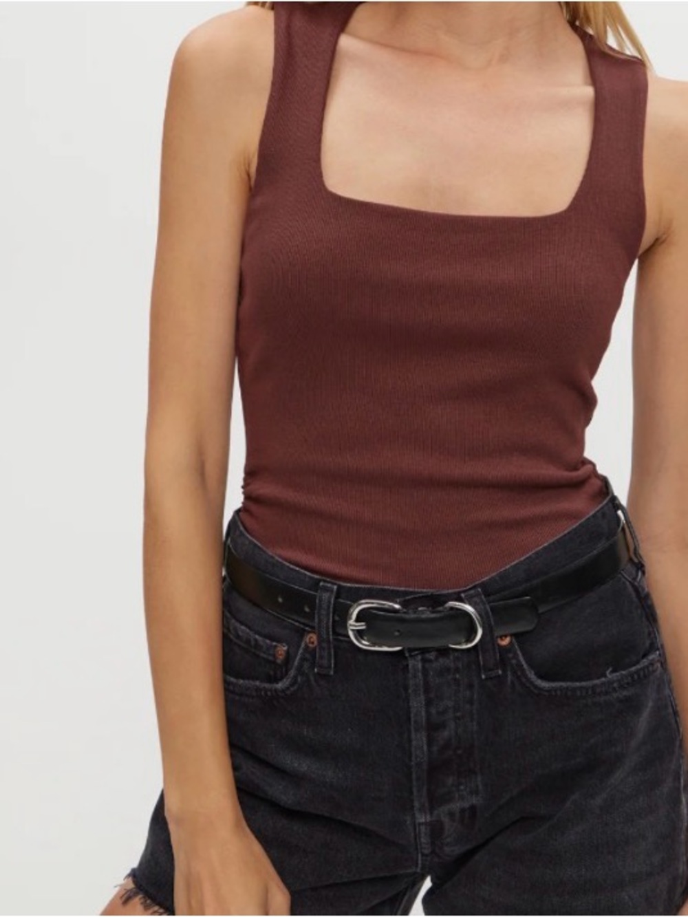 Micheal Stars Square Neck Ribbed Tank Top - Espresso